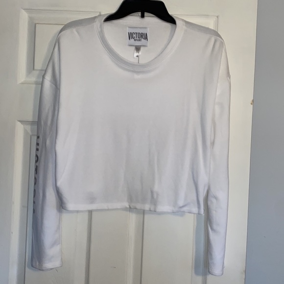 Victoria’s Secret Sport White Sliver Glitter Logo Sleeve Crop Top NWT - Picture 3 of 11